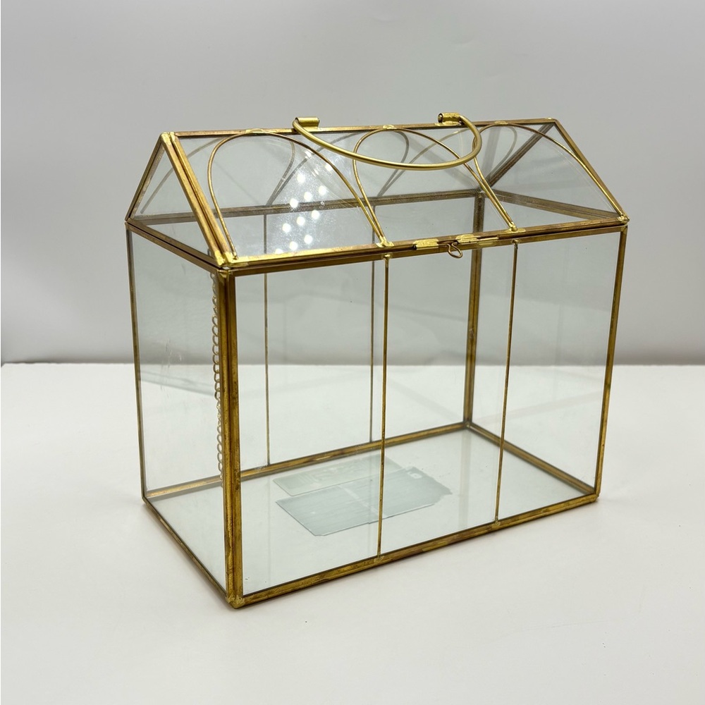 Large Scalloped Brass Decorative Glass Greenhouse - Hearth & Hand with Magnolia